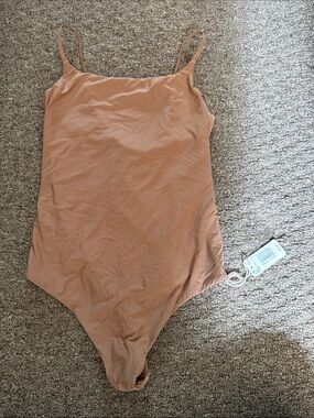 aerie Tan Scoop Neck Bodysuit with Thin Straps